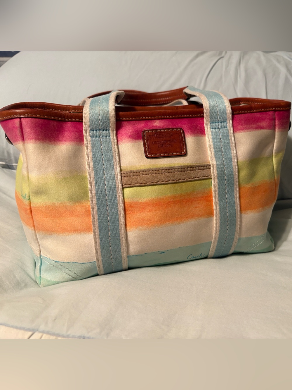 Coach Rainbow Stripes Canvas Hampton Tote